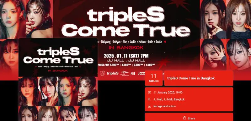 ไอดอลเกิร์ลกรุ๊ปน้องใหม่ tripleS ปักหมุด เตรียมมาพบแฟนๆ ชาวไทย ในเวิล์ดทัวร์คอนเสิร์ต “tripleS Come True” 11 มค. นี้!