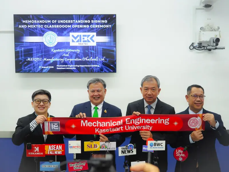 มหาวิทยาลัยเกษตรศาสตร์ จับมือ “เม็กเท็ค” เปิดตัว “MEKTEC Classroom” ปฏิวัติการเรียนรู้วิศวกรรมสู่ยุคอุตสาหกรรมอนาคต เดินหน้า 3 ความร่วมมือใหญ่: AR/VR/MR – Smart Maintenance – พลังงานคาร์บอนต่ำ