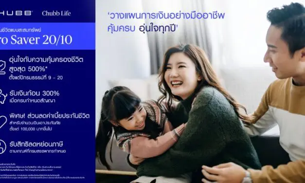 ชับบ์ ไลฟ์ ประกันชีวิต เปิดตัวประกันสะสมทรัพย์ “โปร เซฟเวอร์ 20/10” และ “สตาร์ต เซฟเวอร์ 25/15”