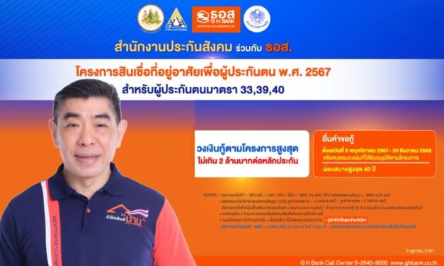 ธอส. เปิดรายละเอียดคุณสมบัติและเงื่อนไขผู้ประกันตนตามมาตรา 33, 39 และ 40 เพื่อเข้าร่วมโครงการสินเชื่อที่อยู่อาศัยเพื่อผู้ประกันตน พ.ศ. 2567