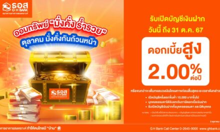 ธอส. ชวนออมง่ายๆ ได้ดอกเบี้ยสูงถึง 2.00% ต่อปี กับ “เงินฝากออมทรัพย์มั่งคั่ง ร่ำรวย” เปิดบัญชีได้ตั้งแต่วันนี้ – 31 ตุลาคม 2567