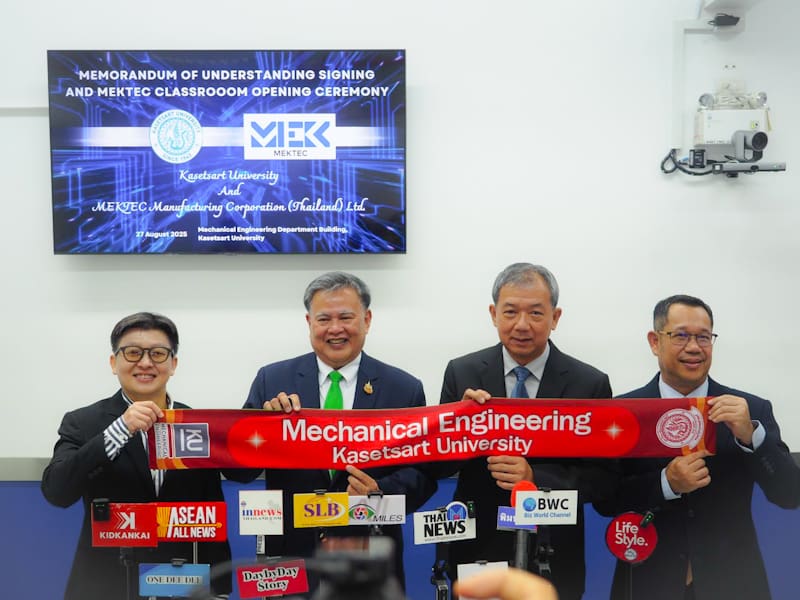 มหาวิทยาลัยเกษตรศาสตร์ จับมือ “เม็กเท็ค” เปิดตัว “MEKTEC Classroom” ปฏิวัติการเรียนรู้วิศวกรรมสู่ยุคอุตสาหกรรมอนาคต เดินหน้า 3 ความร่วมมือใหญ่: AR/VR/MR – Smart Maintenance – พลังงานคาร์บอนต่ำ