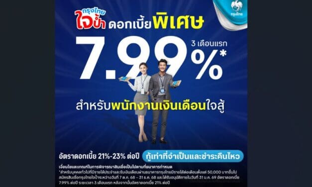 สินเชื่อเงินสู้กรุงไทยใจป้ำ ทุบดอกเบี้ยต่ำสุด ช่วยลดภาระมนุษย์เงินเดือน เพื่อชีวิตที่เบาขึ้นช่วงปลายปี