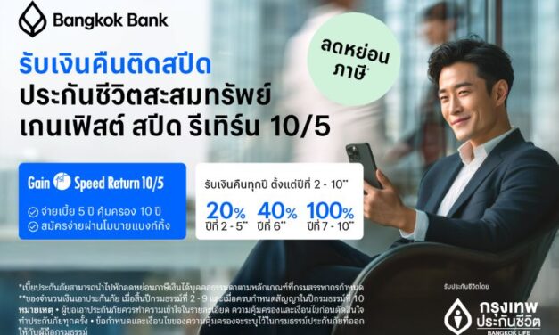 กรุงเทพประกันชีวิต ร่วมกับธนาคารกรุงเทพ เปิดแผนประกันชีวิตใหม่ เกนเฟิสต์ สปีด รีเทิร์น 10/5 ชูจุดเด่นอัตราผลตอบแทนสูง รับเงินคืนไวในระหว่างสัญญา