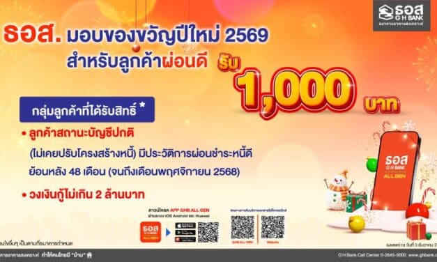 ลูกค้า เฮ! ธอส. มอบของขวัญปีใหม่ 2569 ผ่อนชำระดี รับเงิน 1,000 บาท