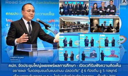คปภ. จัดประชุมใหญ่เผยแพร่ผลการศึกษา – เปิดเวทีรับฟังความคิดเห็น ขยายผล “โมเดลชุมชนต้นแบบถนนปลอดภัย” สู่ 6 ท้องถิ่น ชู 5 กลยุทธ์ เชื่อมเกราะคุ้มครอง พ.ร.บ. โชว์ผลลัพธ์ประจักษ์ลดตาย – เจ็บเกิน 70%
